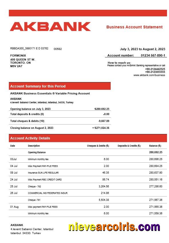 Akbank enterprise account statement